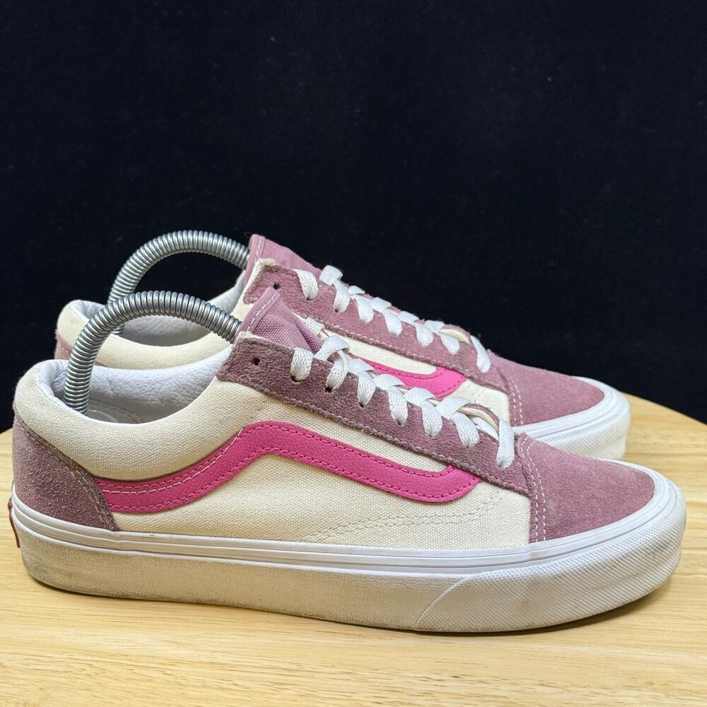 Vans Old Skool Shoes Women’s Size 8.5 White Pink Canvas Low Lace Up Skate - Picture 4 of 10